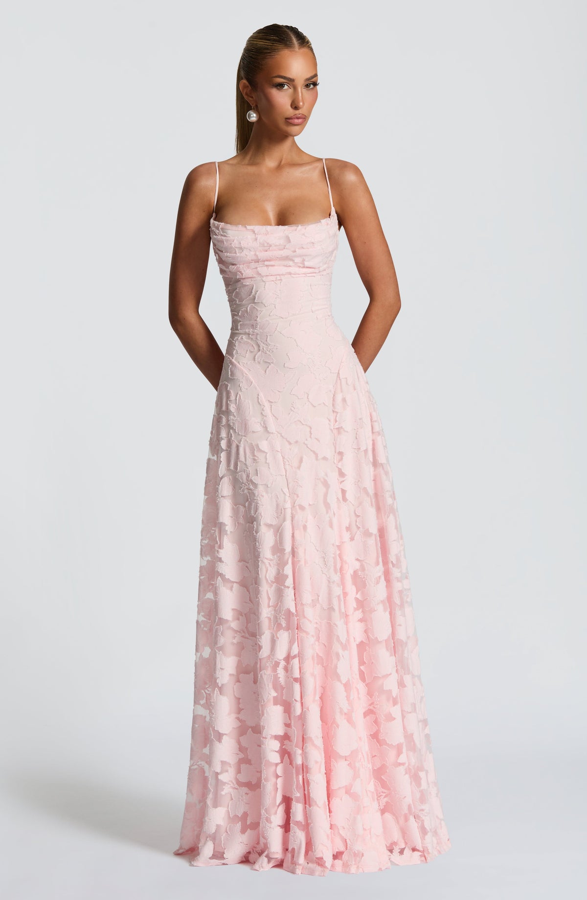 Damen Abendkleid Emma – Florales Muster, Spaghettiträger, Schnürung am Rücken