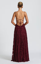 Damen Abendkleid Emma – Florales Muster, Spaghettiträger, Schnürung am Rücken