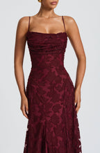 Damen Abendkleid Emma – Florales Muster, Spaghettiträger, Schnürung am Rücken