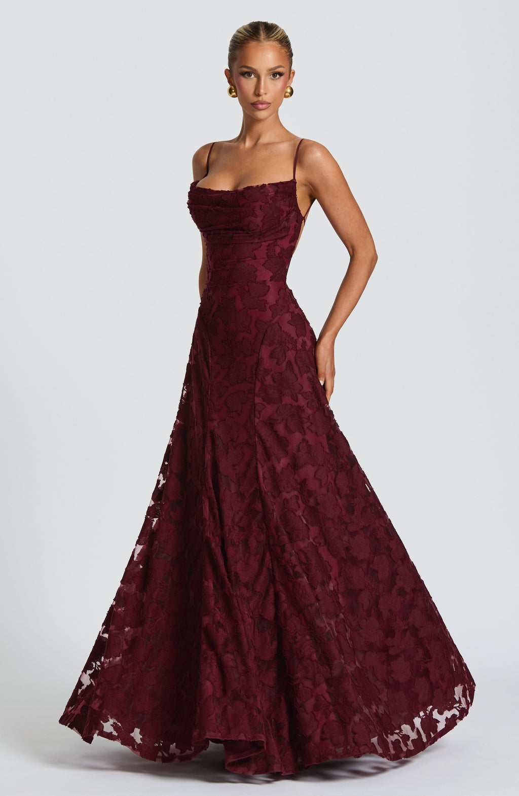 Damen Abendkleid Emma – Florales Muster, Spaghettiträger, Schnürung am Rücken