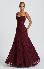 Damen Abendkleid Emma – Florales Muster, Spaghettiträger, Schnürung am Rücken