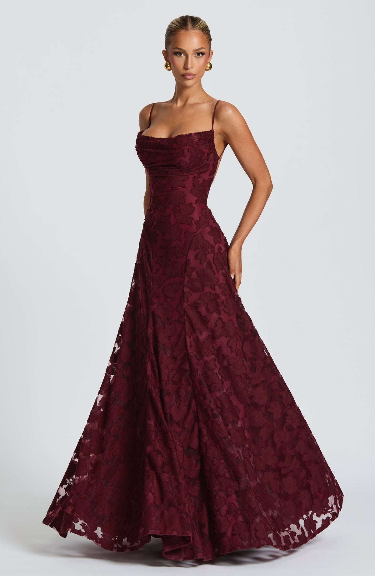 Damen Abendkleid Emma – Florales Muster, Spaghettiträger, Schnürung am Rücken
