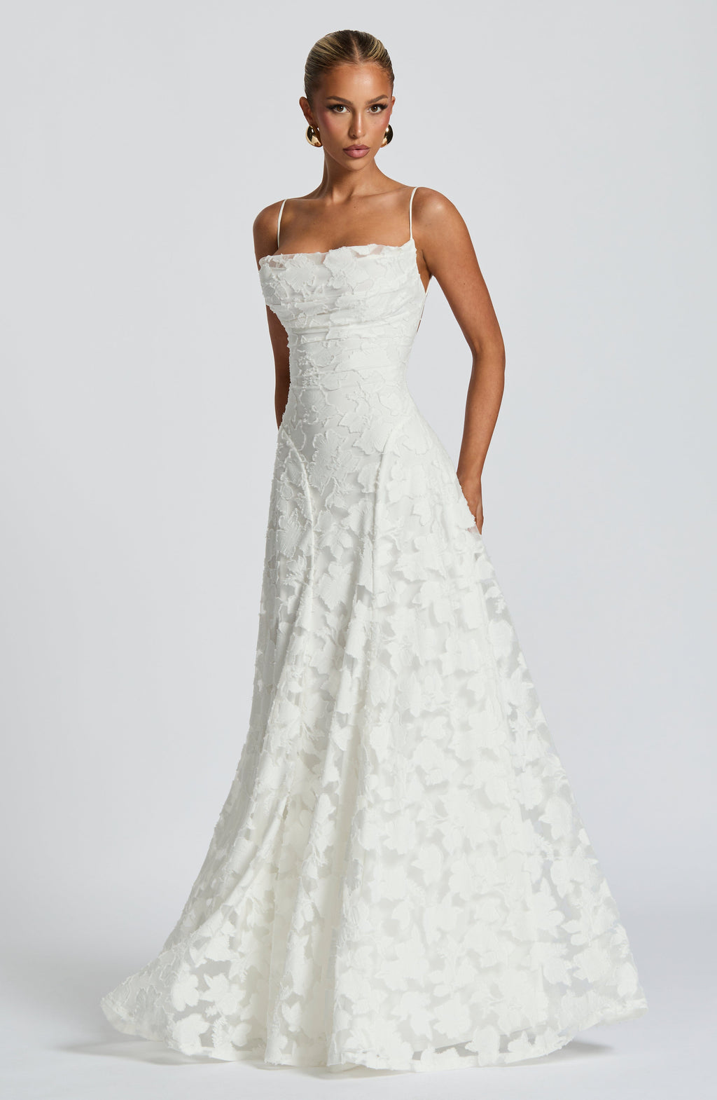 Damen Abendkleid Emma – Florales Muster, Spaghettiträger, Schnürung am Rücken