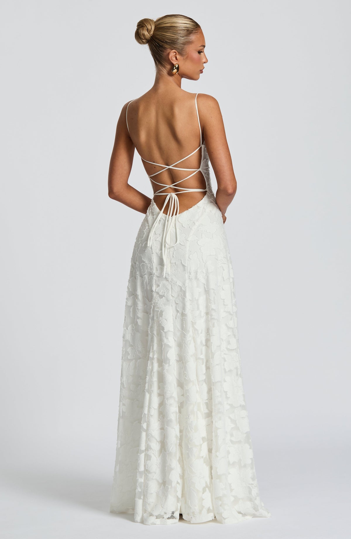 Damen Abendkleid Emma – Florales Muster, Spaghettiträger, Schnürung am Rücken