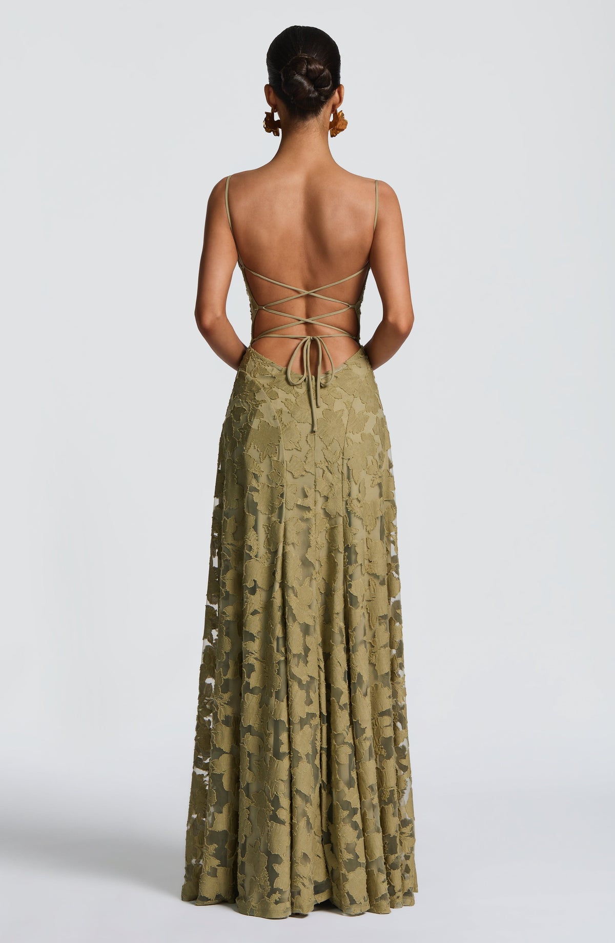 Damen Abendkleid Emma – Florales Muster, Spaghettiträger, Schnürung am Rücken