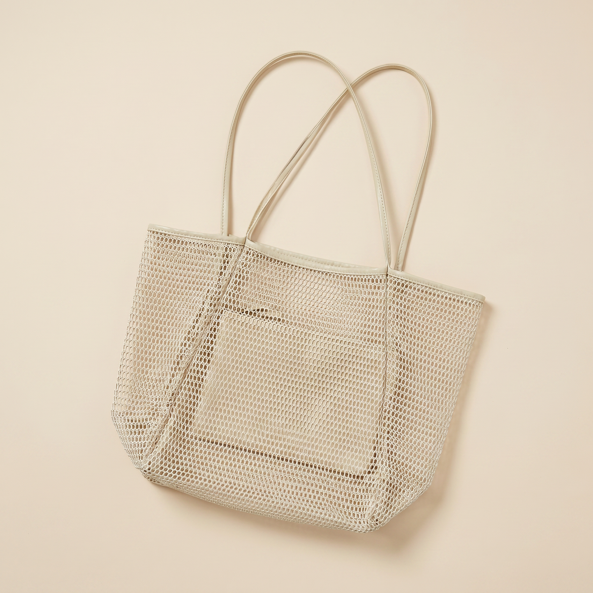 Damen Strandtasche Raffia Groß – Beige Mesh, leicht & praktisch