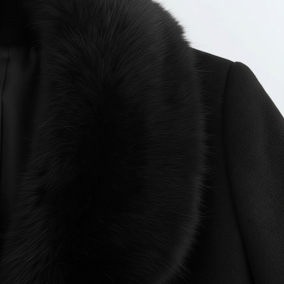 Damen Wollmantel lang Emma – Eleganter Schnitt mit Kunstfellkragen