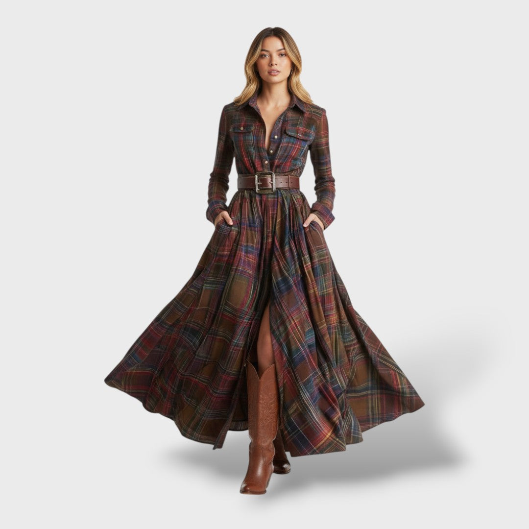 Damen Hemdblusenkleid Nina – Kariertmuster, langarm locker