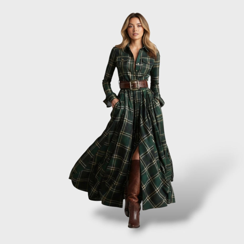 Damen Hemdblusenkleid Nina – Kariertmuster, langarm locker