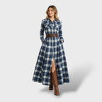 Damen Hemdblusenkleid Nina – Kariertmuster, langarm locker