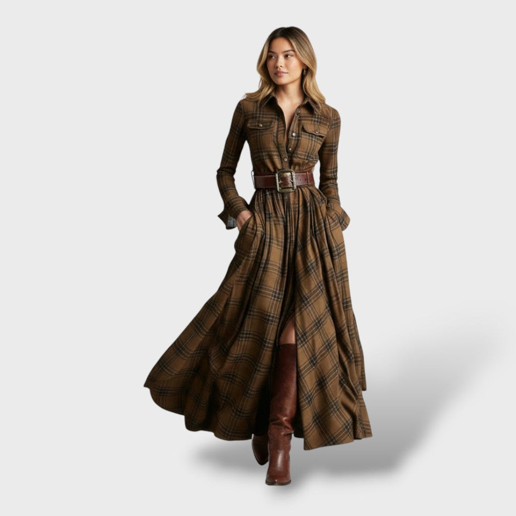 Damen Hemdblusenkleid Nina – Kariertmuster, langarm locker