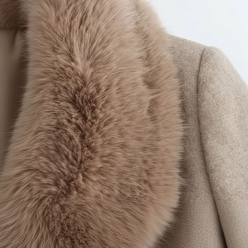 Damen Wollmantel lang Emma – Eleganter Schnitt mit Kunstfellkragen