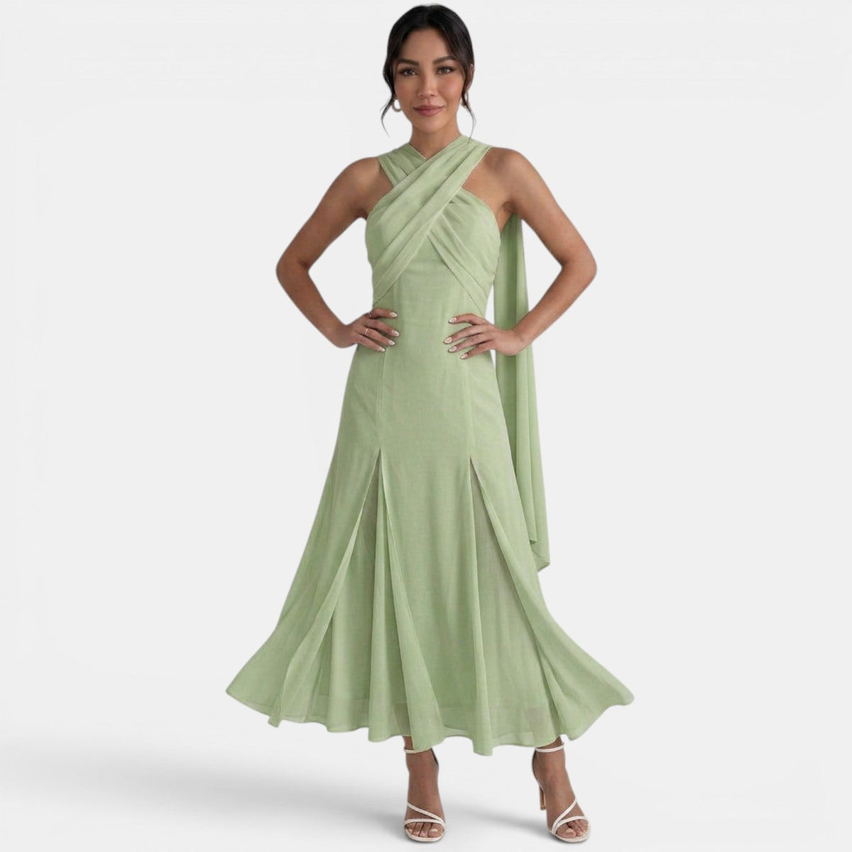 Damen Langkleid Emma – Gaze mit Schleife, Slim Fit