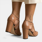 Damen T-Strap Sandale Emma – Leder mit breitem Absatz