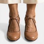 Damen T-Strap Sandale Emma – Leder mit breitem Absatz