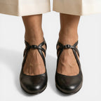 Damen T-Strap Sandale Emma – Leder mit breitem Absatz