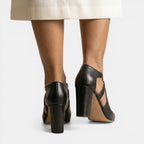 Damen T-Strap Sandale Emma – Leder mit breitem Absatz