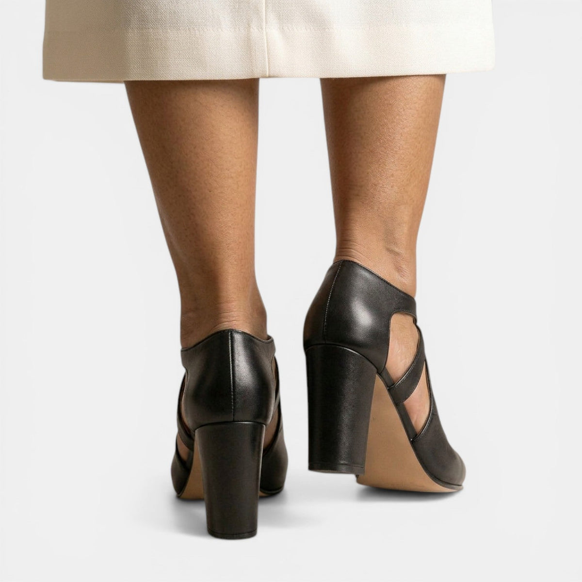 Damen T-Strap Sandale Emma – Leder mit breitem Absatz
