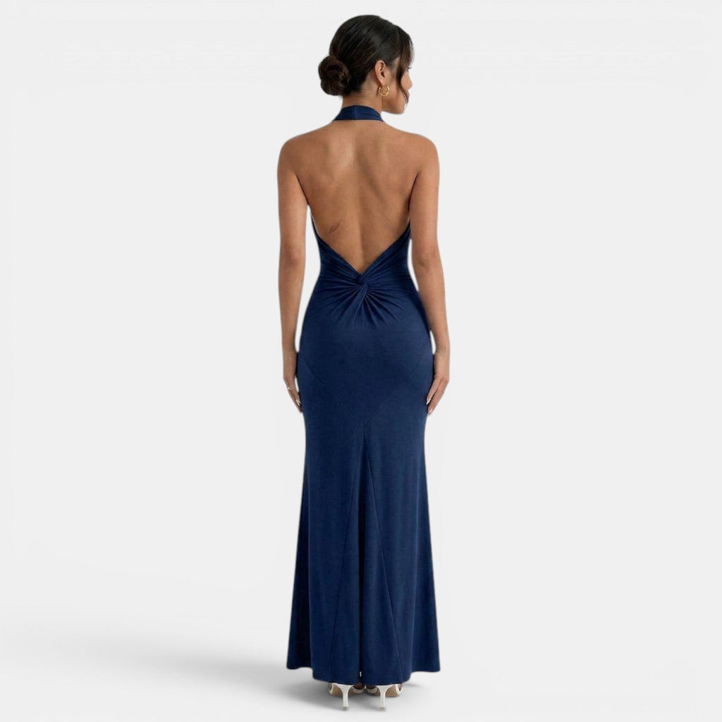Damen Abendkleid lang Greta – Halter-Ausschnitt, offener Rücken