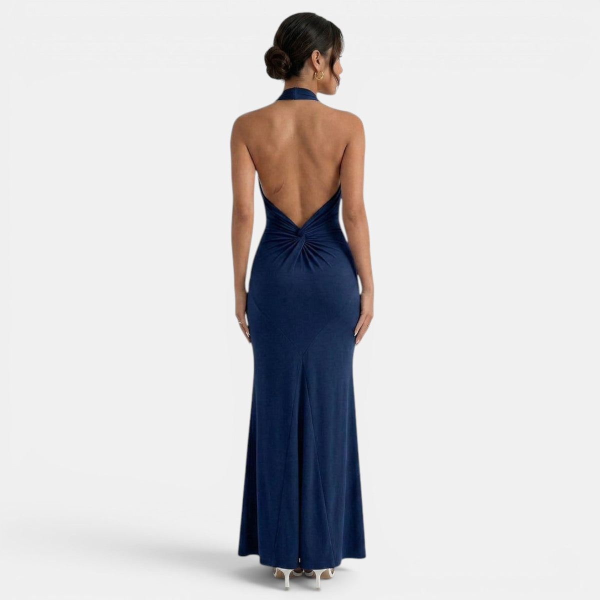 Damen Abendkleid lang Greta – Halter-Ausschnitt, offener Rücken
