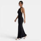 Damen Abendkleid lang Greta – Halter-Ausschnitt, offener Rücken
