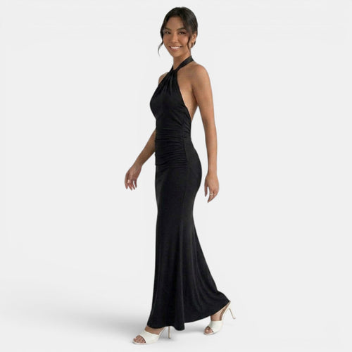 Damen Abendkleid lang Greta – Halter-Ausschnitt, offener Rücken