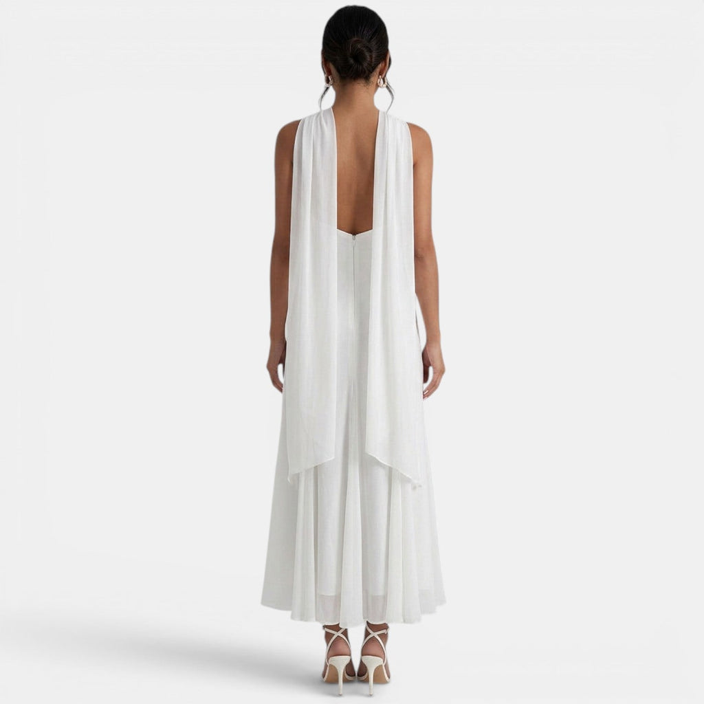 Damen Langkleid Emma – Gaze mit Schleife, Slim Fit