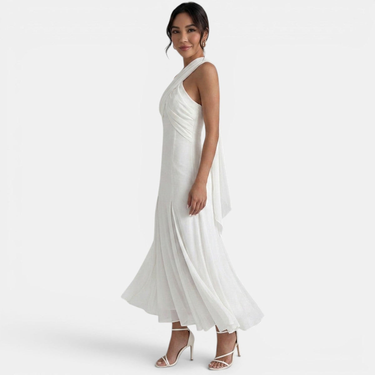 Damen Langkleid Emma – Gaze mit Schleife, Slim Fit