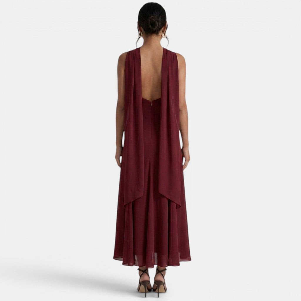 Damen Langkleid Emma – Gaze mit Schleife, Slim Fit