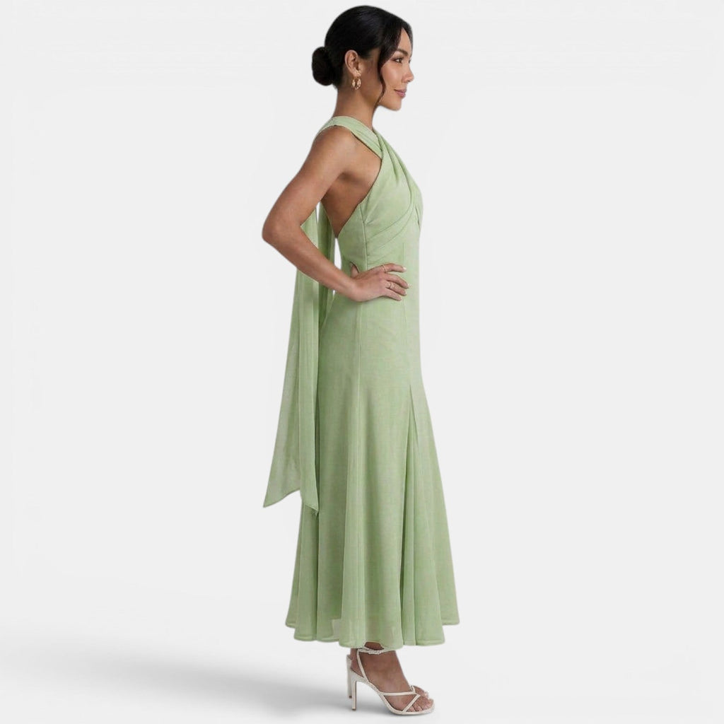 Damen Langkleid Emma – Gaze mit Schleife, Slim Fit