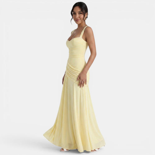 Damen Abendkleid lang Emma – Eleganter Etuischnitt in Gelb