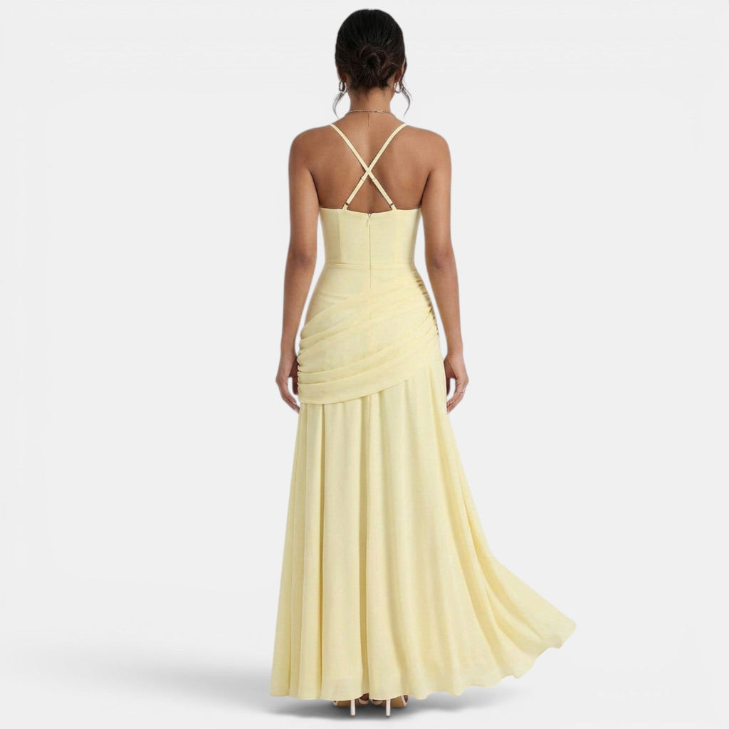 Damen Abendkleid lang Emma – Eleganter Etuischnitt in Gelb
