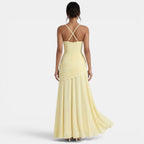 Damen Abendkleid lang Emma – Eleganter Etuischnitt in Gelb