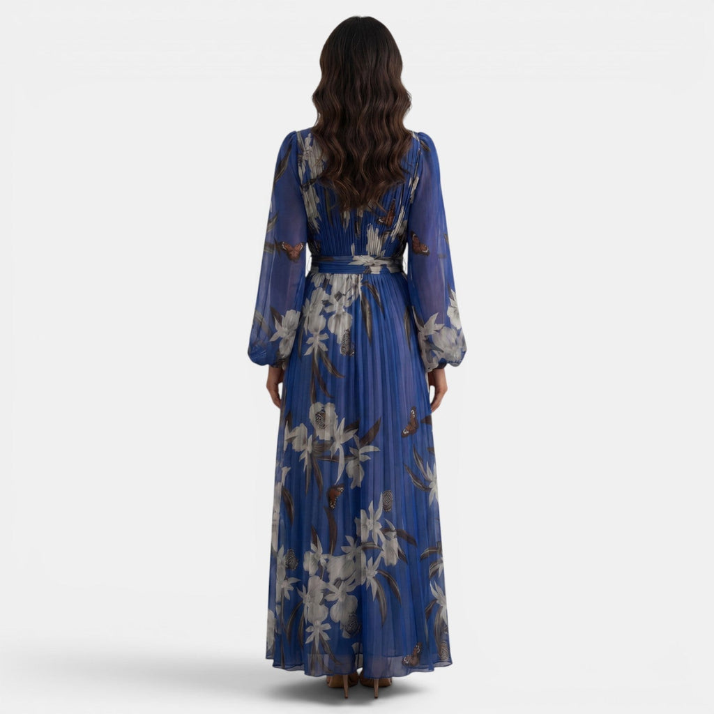 Damen Maxi Kleid Emma – Florales Muster, V-Ausschnitt, Fließend