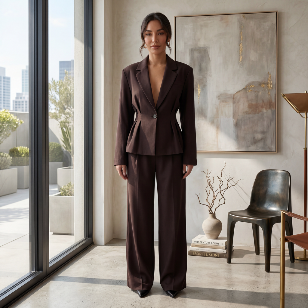Damen Blazer-Anzug Nora – Braun, eleganter Hosenanzug