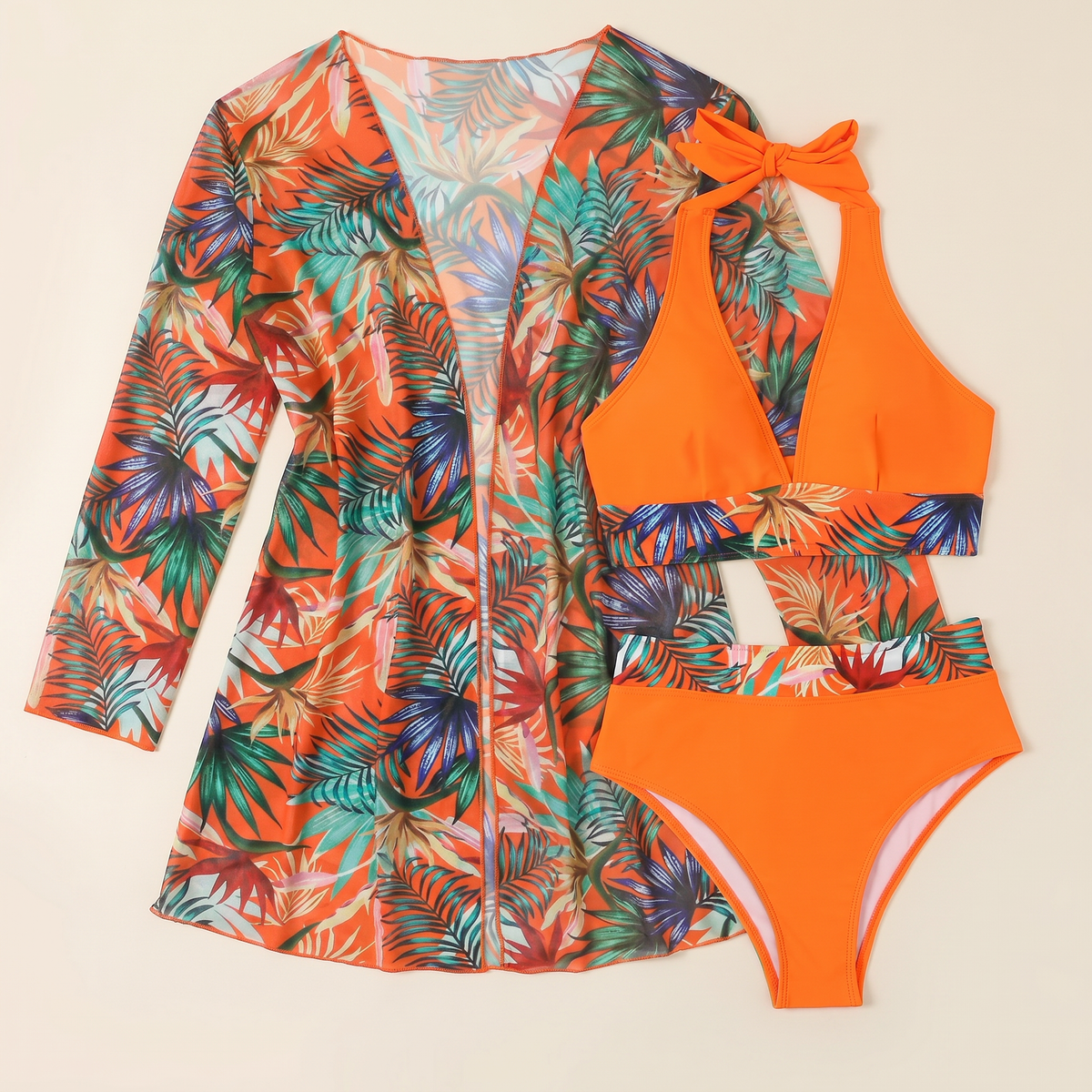Damen Bikini 3-teilig Emma – Tropischer Print, Neckholder