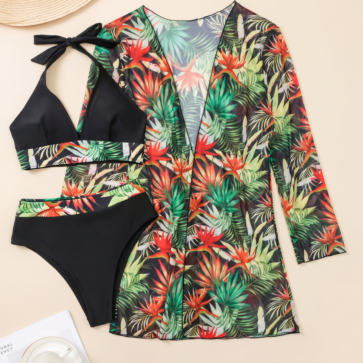 Damen Bikini 3-teilig Emma – Tropischer Print, Neckholder