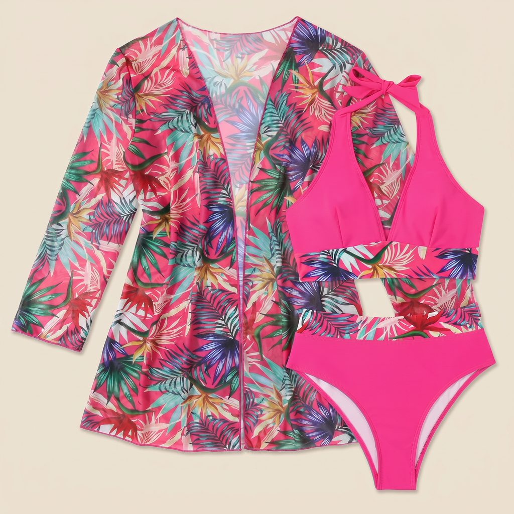 Damen Bikini 3-teilig Emma – Tropischer Print, Neckholder