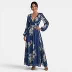 Damen Maxi Kleid Emma – Florales Muster, V-Ausschnitt, Fließend