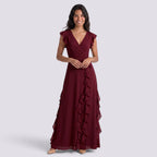 Damen Abendkleid Sophia – Plissee, Schlitz, V-Ausschnitt lang