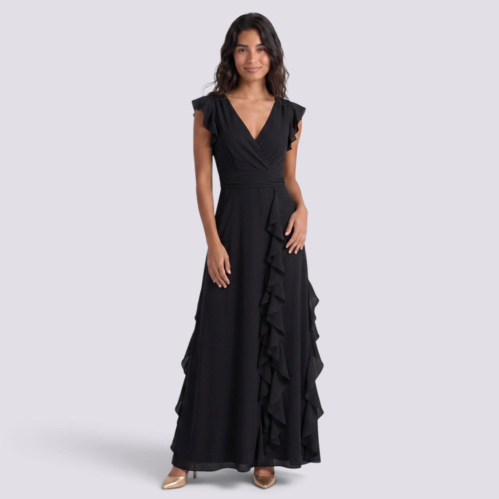 Damen Abendkleid Sophia – Plissee, Schlitz, V-Ausschnitt lang