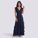 Damen Abendkleid Sophia – Plissee, Schlitz, V-Ausschnitt lang