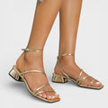 Damen Sandaletten Emma – Blockabsatz, gekreuzte Riemen, Gold