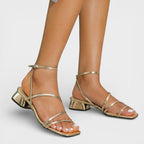 Damen Sandaletten Emma – Blockabsatz, gekreuzte Riemen, Gold