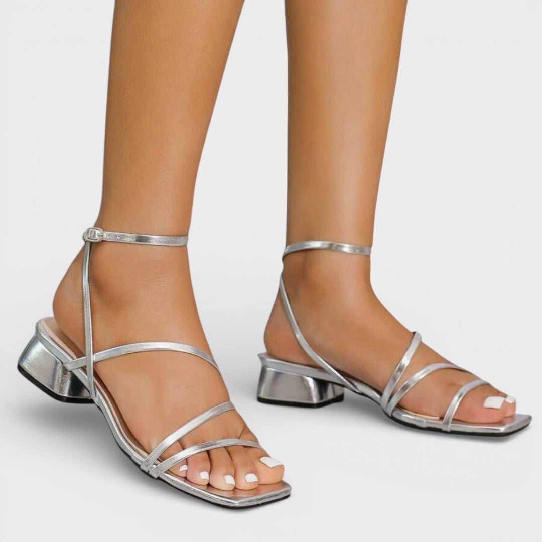 Damen Sandaletten Emma – Blockabsatz, gekreuzte Riemen, Gold
