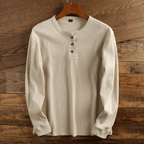 Herren Henley Langarmshirt Felix – Waffelpiqué-Struktur