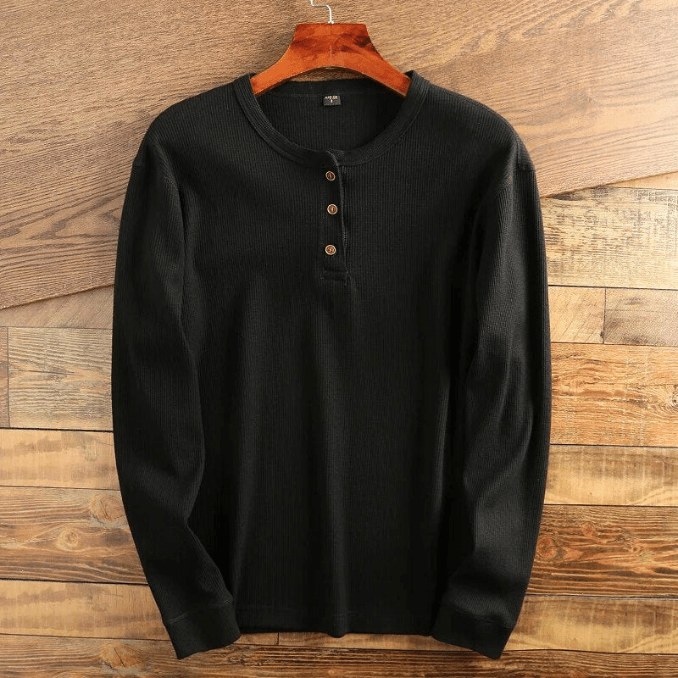 Herren Henley Langarmshirt Felix – Waffelpiqué-Struktur