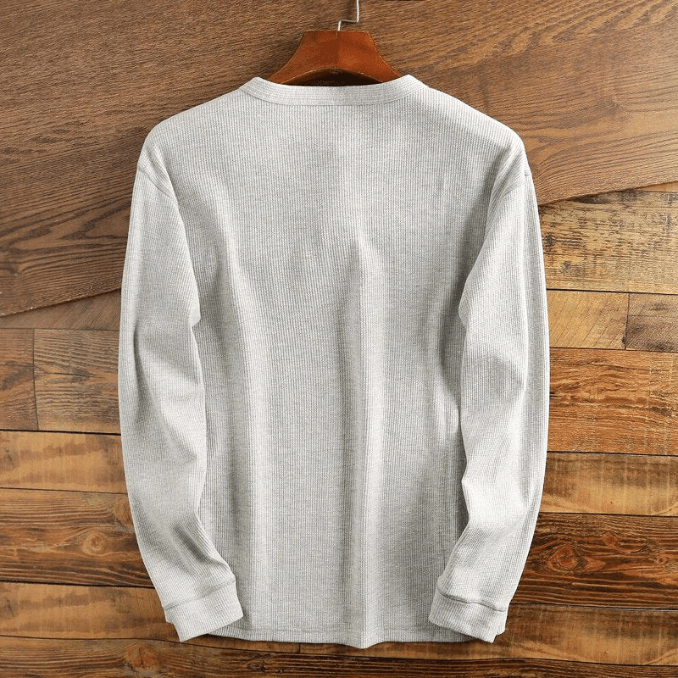 Herren Henley Langarmshirt Felix – Waffelpiqué-Struktur
