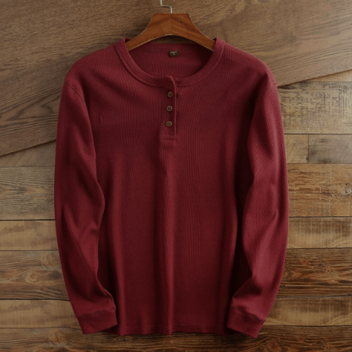 Herren Henley Langarmshirt Felix – Waffelpiqué-Struktur
