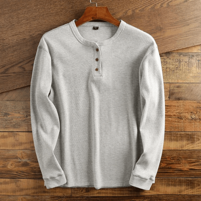 Herren Henley Langarmshirt Felix – Waffelpiqué-Struktur